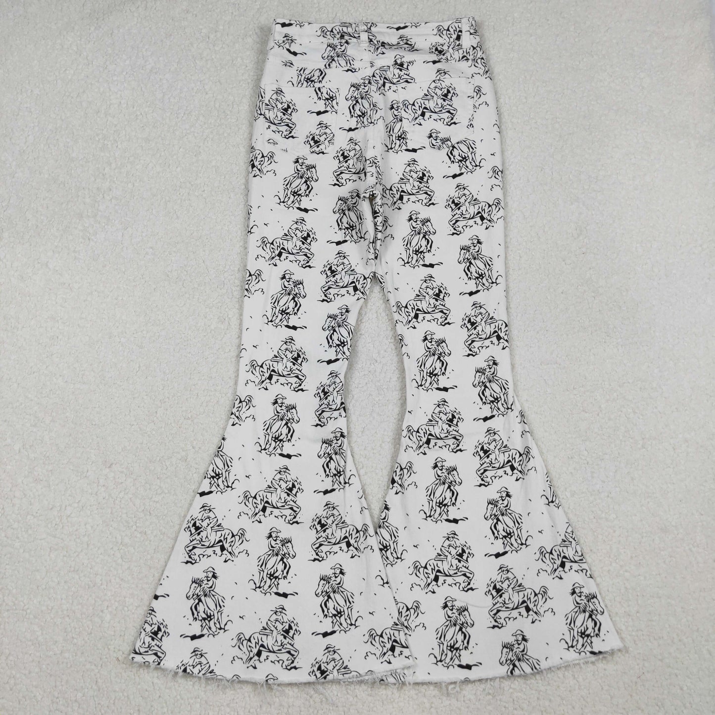 P0296 Adult Women White Western Rodeo Denim Bell Bottom Pants Jeans C10.15