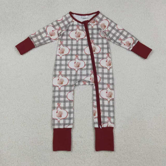 Sibling Baby Girls Turkey Checked Pants Thanksgiving Pajamas Sets Zipper Footie Romper C10.25