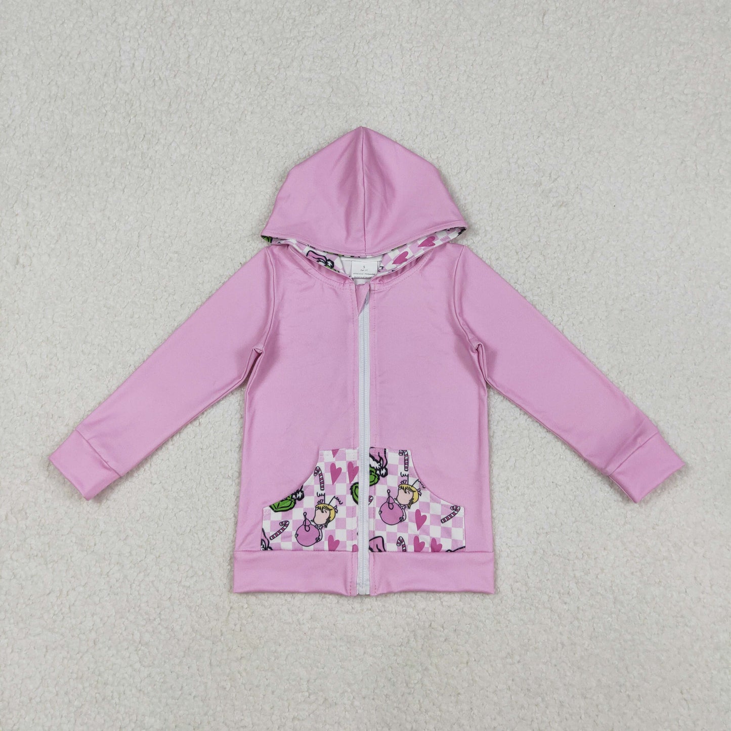 GT1142 Baby Girls Pink Christmas Green Faces Pocket Zipper Hoodies C10.31