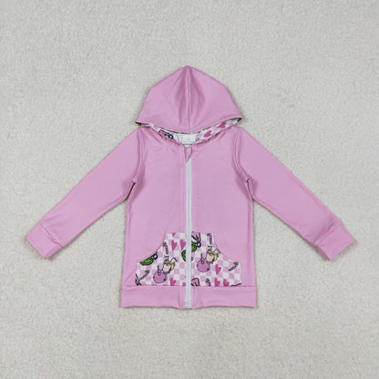GT1142 Baby Girls Pink Christmas Green Faces Pocket Zipper Hoodies C10.31