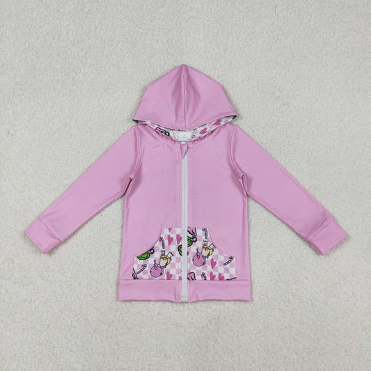 GT1142 Baby Girls Pink Christmas Green Faces Pocket Zipper Hoodies C10.31