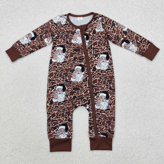 LR1820 Baby Infant Boys Christmas Camo Santa Bamboo Zip Romper