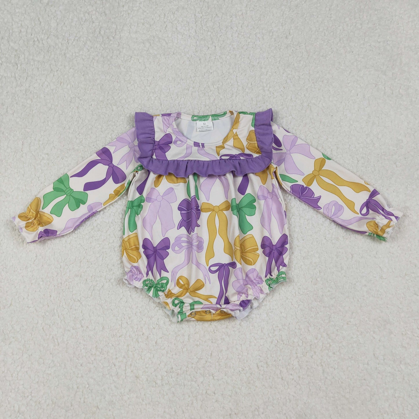 LR2642 Baby Girls Mardi Gras Bows Ruffle Romper C10.8