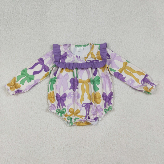 LR2642 Baby Girls Mardi Gras Bows Ruffle Romper C10.8