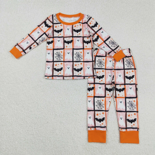 GLP2682 Baby Girls Ghosts Bats Plaid Top Pants Halloween Pajamas Set C8.25