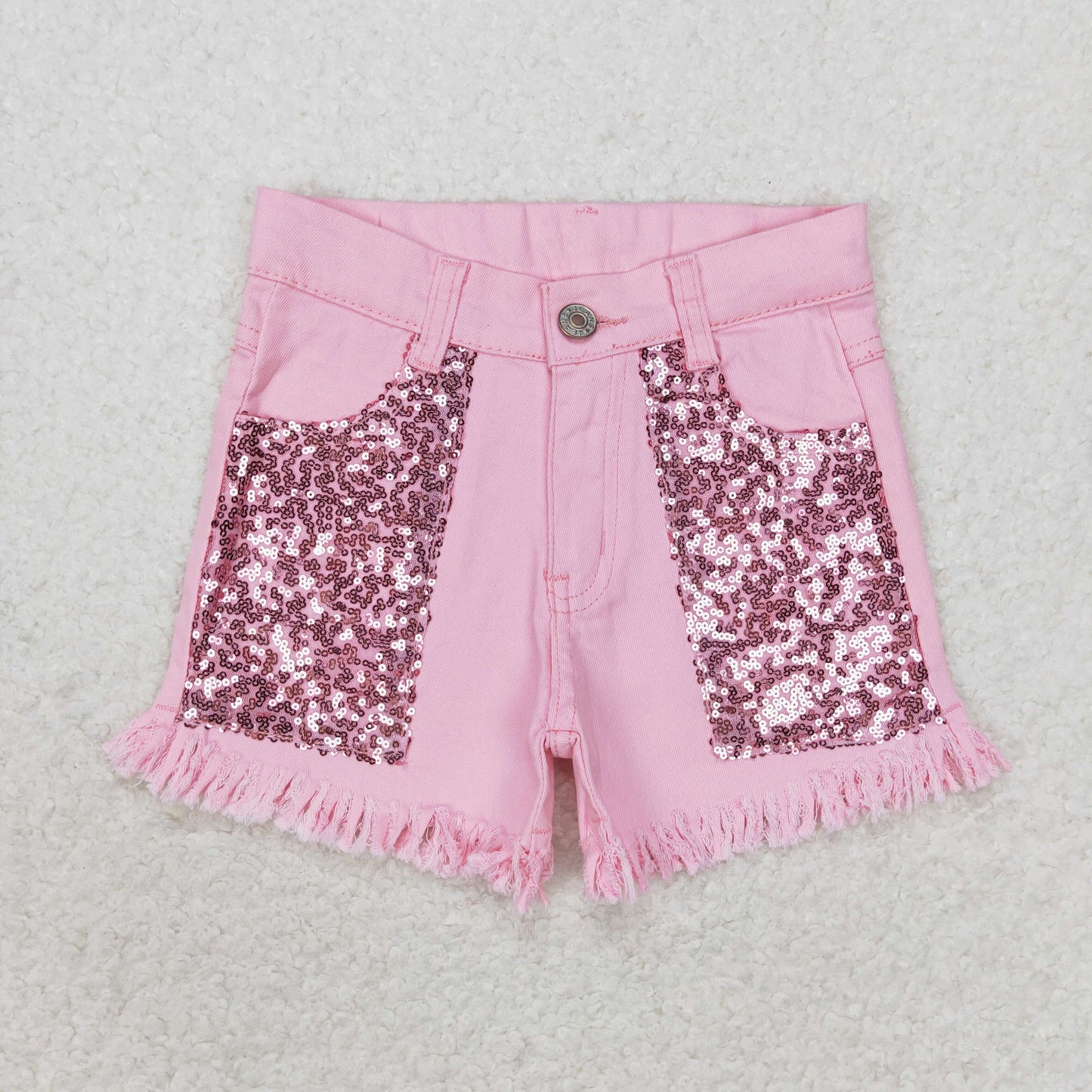 SS0230 Pink sequined denim shorts