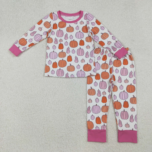 GLP2702 Baby Girls Colorful Pumpkins Plaid Top Pant Fall Pajamas Set C9.18