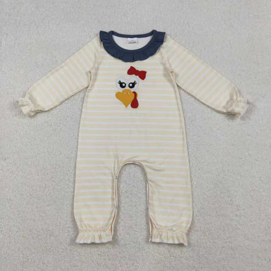 Sibling Baby Girls Stripe Embroidery Turkey Tunic Ruffle Pants Thanksgiving Set Footie Rompers C10.25