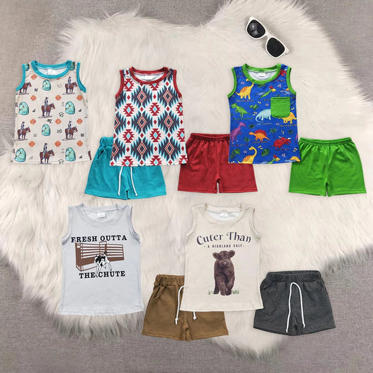 Sibling Baby Boys Sleeveless Vest Tee Shirt Shorts Western Clothes Sets 5.9