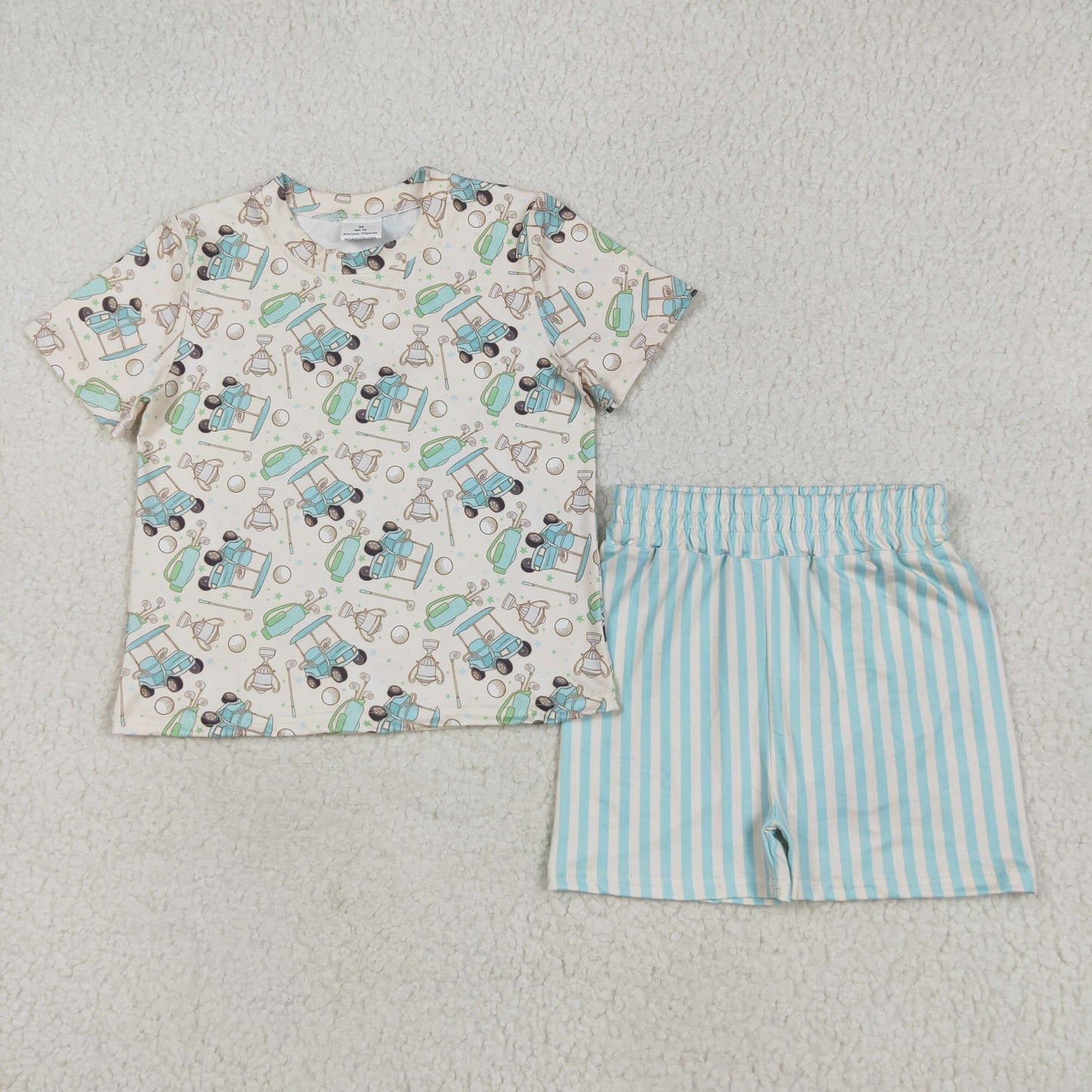 GSSO2614 Baby Girls Short Sleeves Golf Top Blue Stripes Short Pajamas Set 5.22
