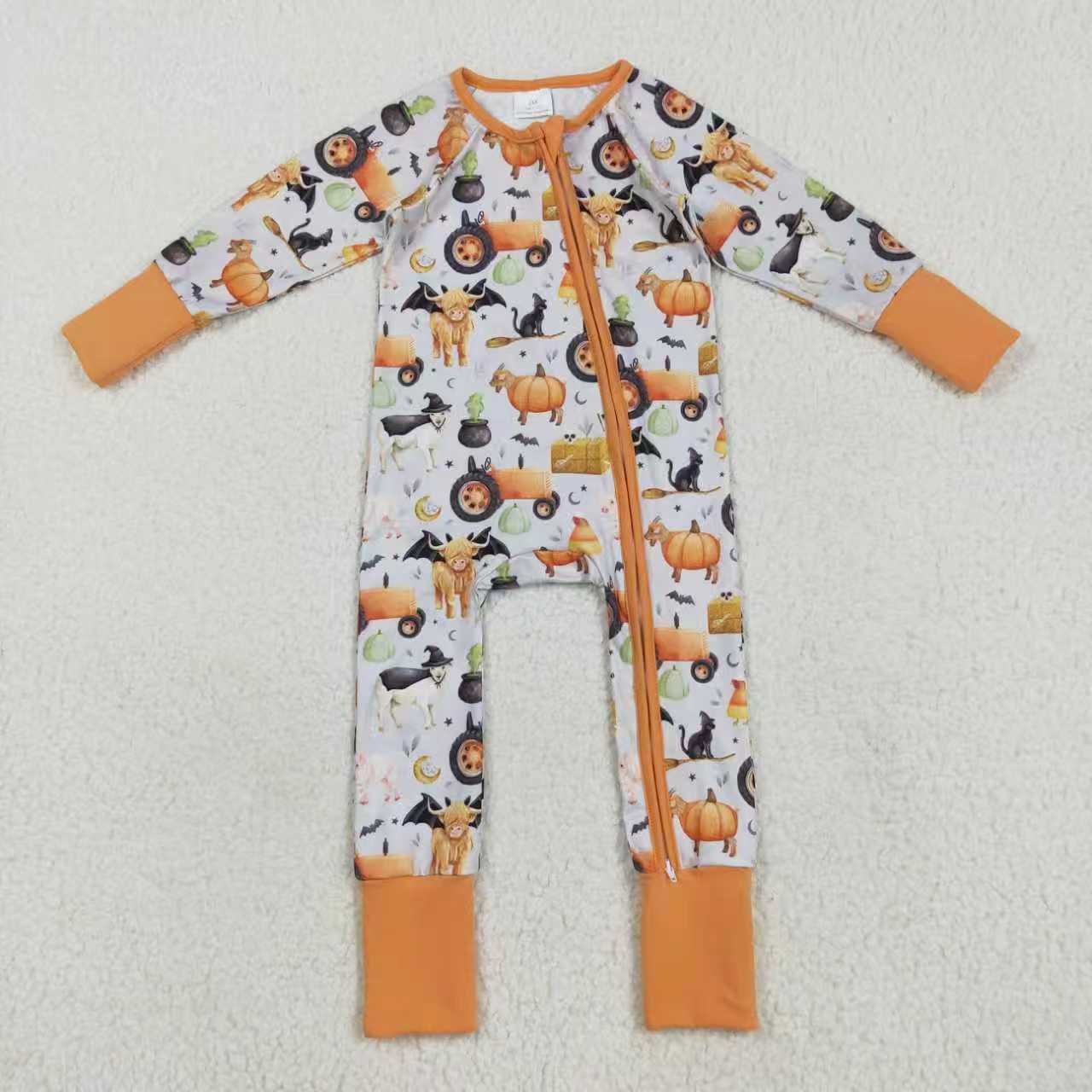 Sibling Baby Boys Pumpkins Bats Halloween Zipper Footie Rompers Pajamas Sets C9.15