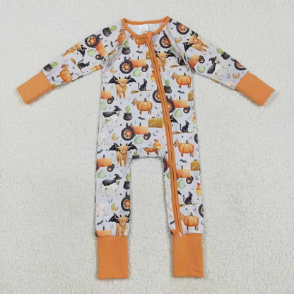 Sibling Baby Boys Pumpkins Bats Halloween Zipper Footie Rompers Pajamas Sets C9.15