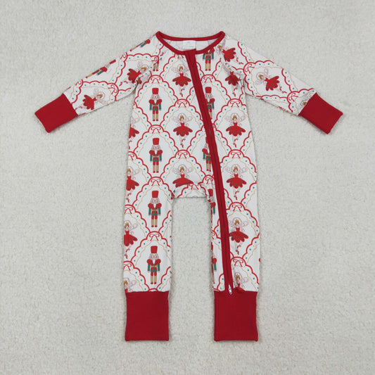 LR2633 Baby Girls Red Bows Soldiers Plaid Christmas Zipper Footie Romper C10.8