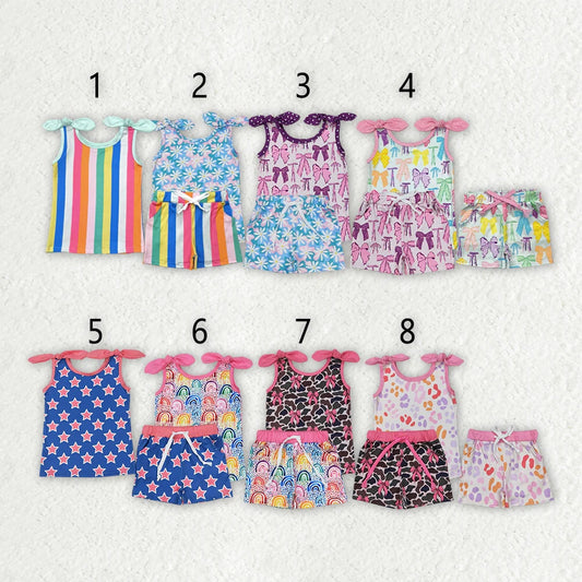 8 Colors Sibling Baby Girls Summer Bows Top Shorts Outfits 5.1