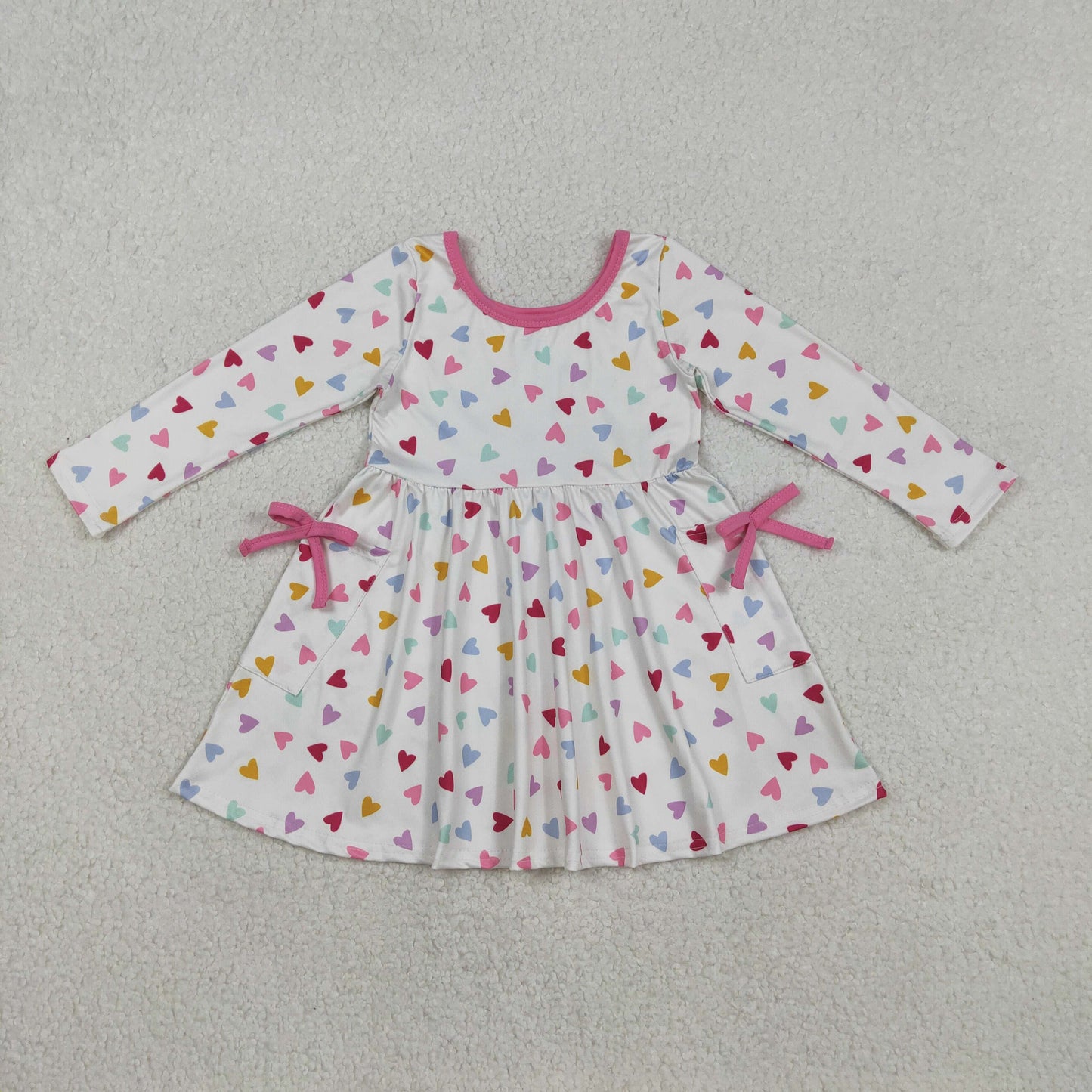 GLD1428 Baby Girls Colorful Hearts Pockets Valentines Knee length Dress C11.27