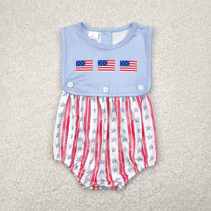 SR3049 Baby Boys Sleeveless Flags Red Stripe Stars 4th Of July Romper 5.5