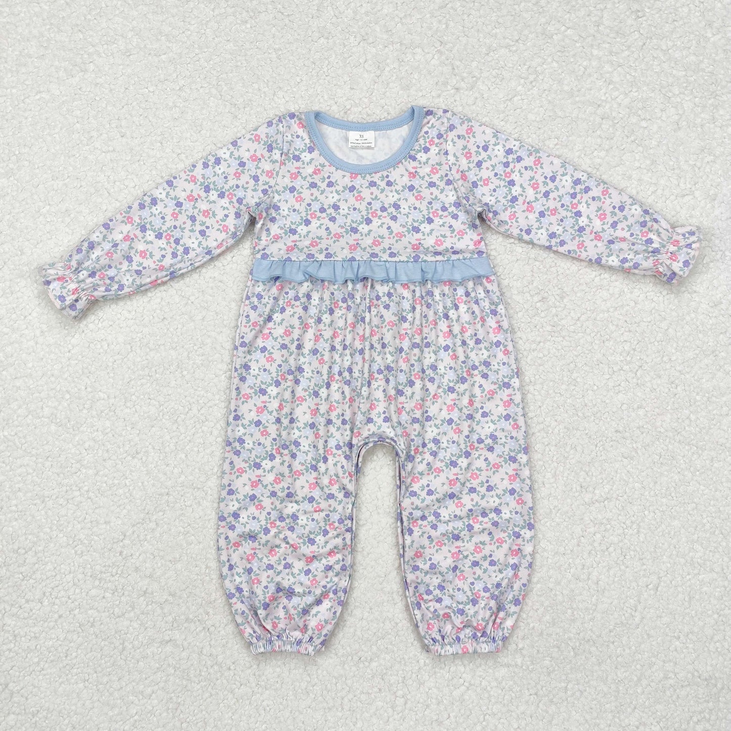 LR2072 Baby Infant Girls Blue Small Flowers Long Sleeve Romper