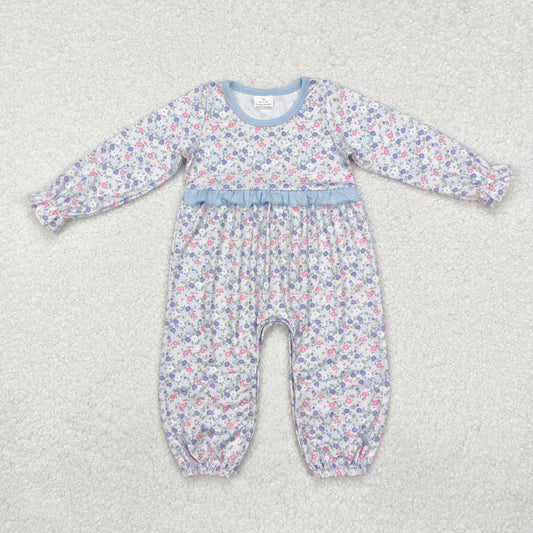 LR2072 Baby Infant Girls Blue Small Flowers Long Sleeve Romper