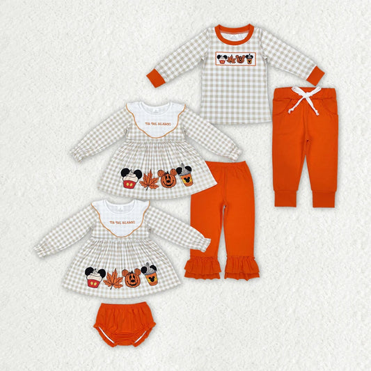 Sibling Girls Baby Boys Halloween Checkered Cartoon Top Pants Clothes Sets