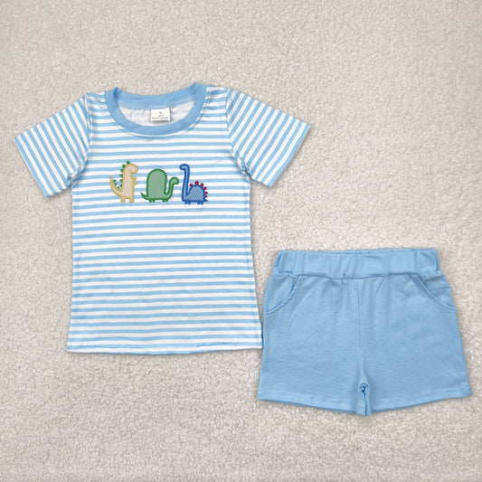 BSSO1375 Baby Boys Blue Dinosaurs Shirt Tops Shorts Clothes Set