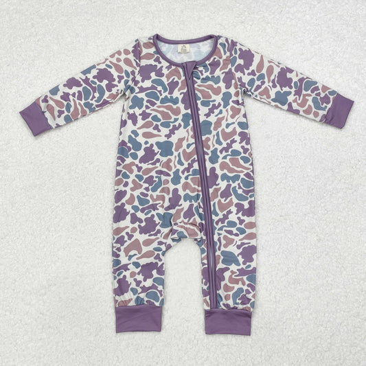 LR1604 Baby Infant Boys Green Camo Bamboo Zip Romper