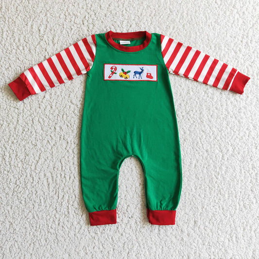 LR0110 Baby boys Christmas green embroidery romper