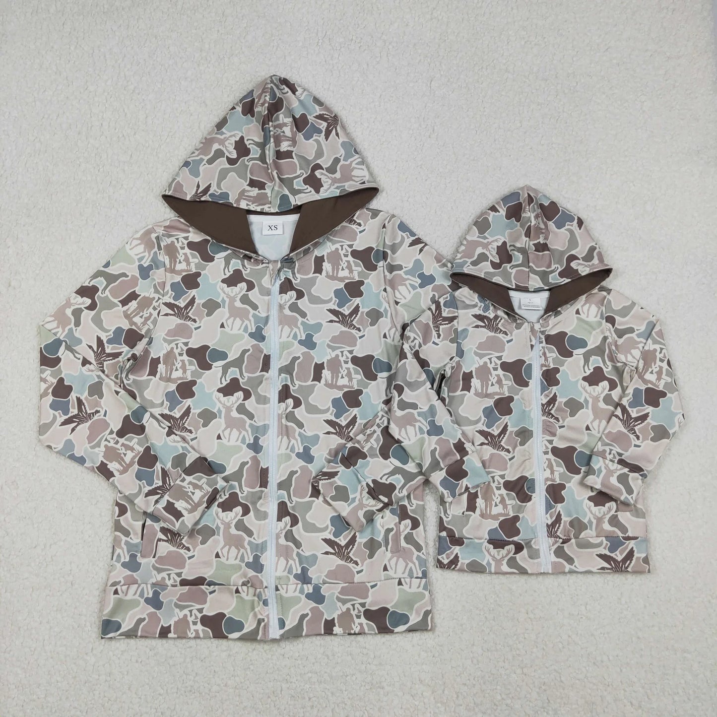 Adult Men Baby Boys Ducks Deer Dogs Camo Pockets Zipper Hunting Hoodie Jackets Top C11.1