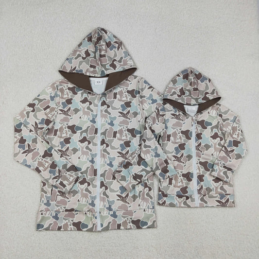 Adult Men Baby Boys Ducks Deer Dogs Camo Pockets Zipper Hunting Hoodie Jackets Top C11.1