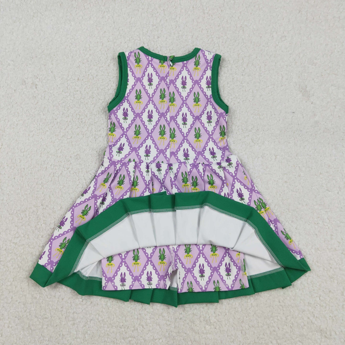 GSD2868 Baby Girls Mardigras Crayfishes Checked Back Zip Shorts Yoga Active Knee Length Dress C12.11