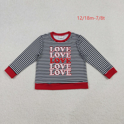 GT1237 Baby Girls Long Sleeve Black Stripe Love Valentine Tee Shirts Top C10.20