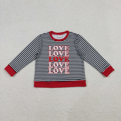 GT1237 Baby Girls Long Sleeve Black Stripe Love Valentine Tee Shirts Top C10.20