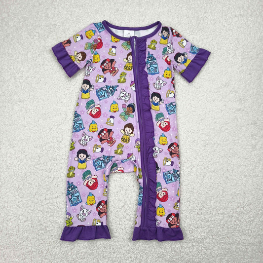 SR2870 Baby Infant Girls Cartoon Princess Zip Romper