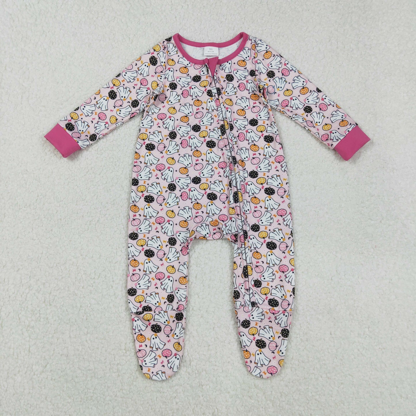 LR2506 Baby Girls Ghosts Pumpkins Halloween Zipper Footie Romper C8.29