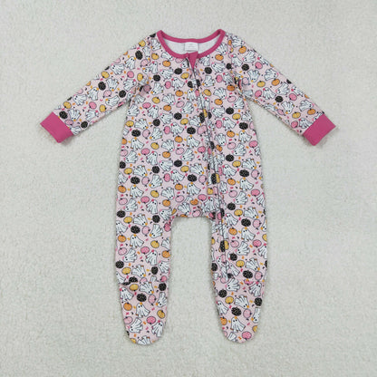 LR2506 Baby Girls Ghosts Pumpkins Halloween Zipper Footie Romper C8.29
