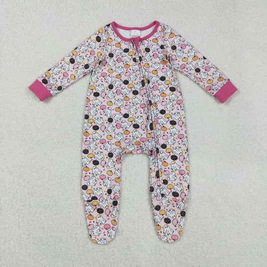 LR2506 Baby Girls Ghosts Pumpkins Halloween Zipper Footie Romper C8.29