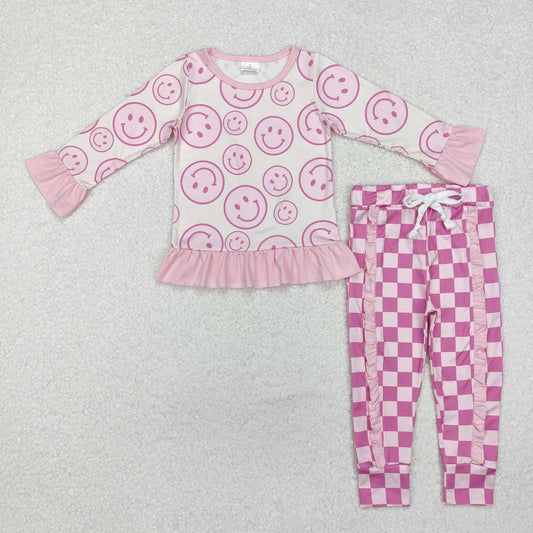 GLP1722 Baby Girls Smile Pink Top Ruffle Pants Outfits Sets Preorder