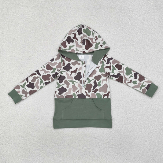 BT0914 Baby Boys Dogs Hunting Camouflage Hooded Pocket Tops