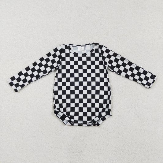 LR2121 Baby Infant Black Checkered Long Sleeve Romper