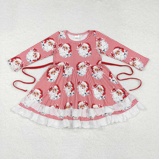 GLD0786 Baby Girls Christmas Stripes Santa Ruffles Knee Length Dress