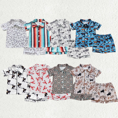 Sibling Baby Boys Button Top Shorts Summer Western Pajamas Sets 6.2