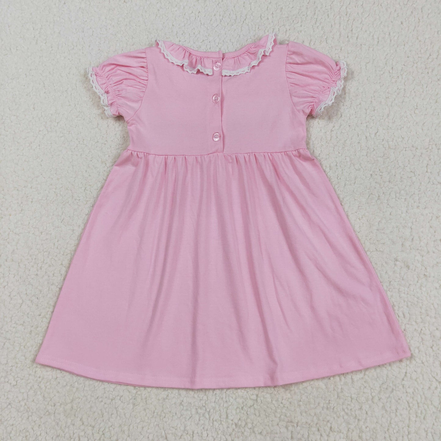 GSD2718 Embroidery Baby Girls Light Pink Short Ruffle Sleeves Bows Knee Length Dress 8.8