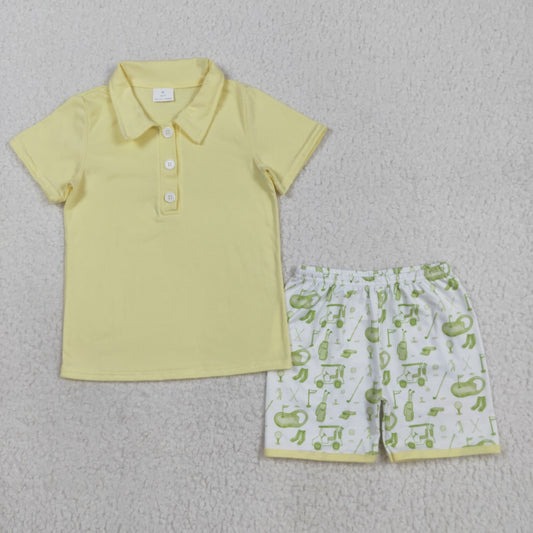 BSSO1546 Baby Boys Yellow Short Sleeves Button Shirts Top Golf Short Set 8.12