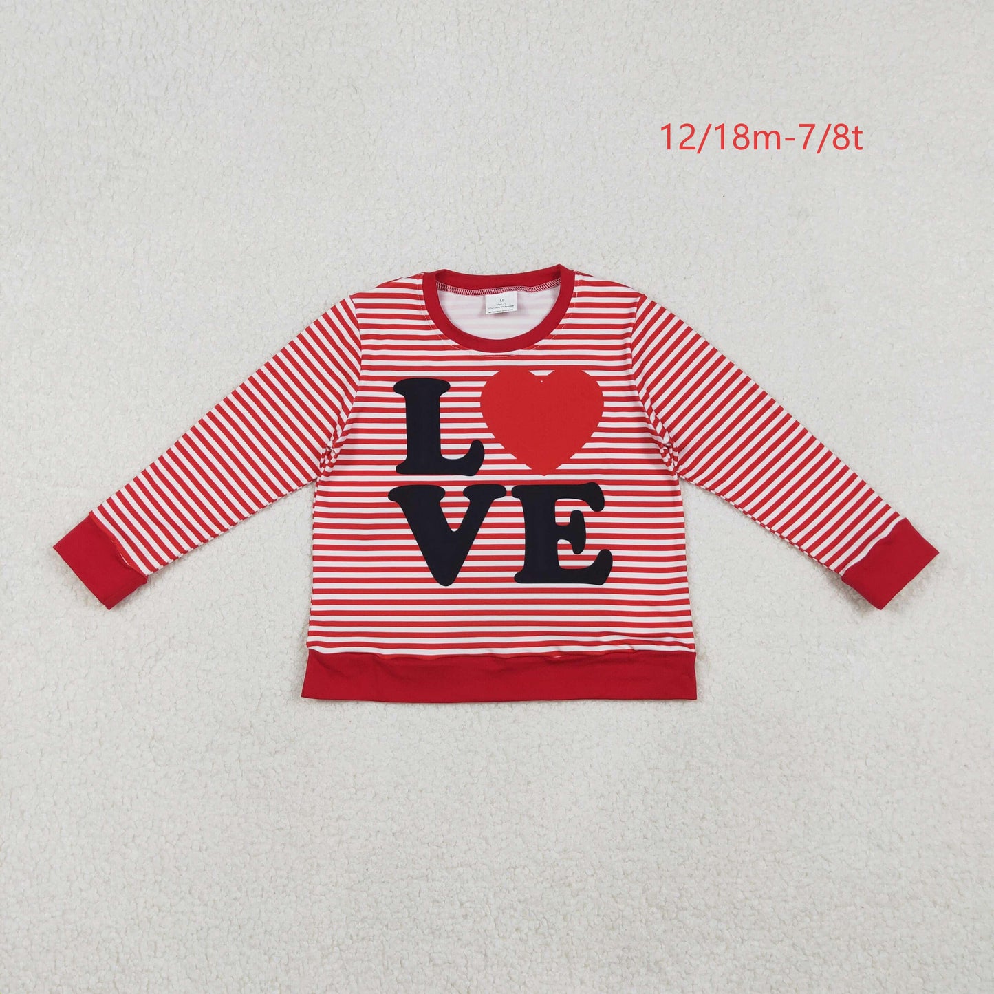 GT1235 Baby Girls Long Sleeve Red Stripe Love Heart Valentine Tee Shirts Top C10.27