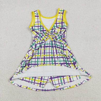 GSD2945 Baby Girls Mardigras Checked Yoga Active Shorts Knee Length Dress C12.10