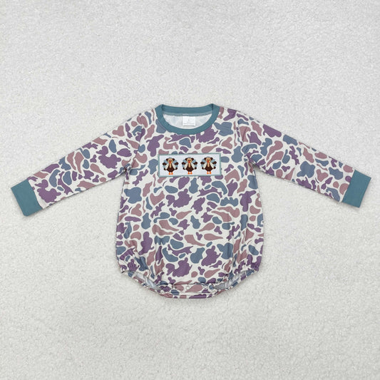 LR1847 Baby Infant Boys Thanksgiving Camo Embroidery Turkey Long Sleeve Romper