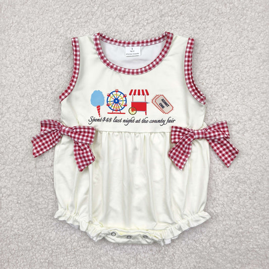 SR3037 Baby Girls Sleeveless Ice Cream Store Red Plaid Bows Ruffle Romper 4.18