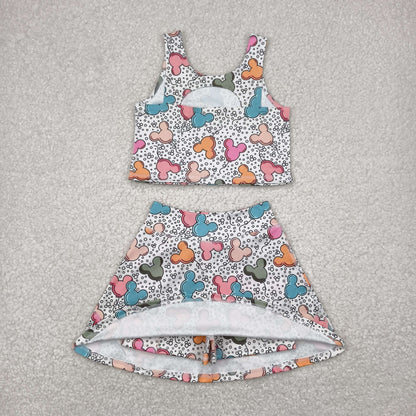 GSD2331 Baby Girls Sleeveless Cartoon Mouse Balloons Top Skort Yoga Set