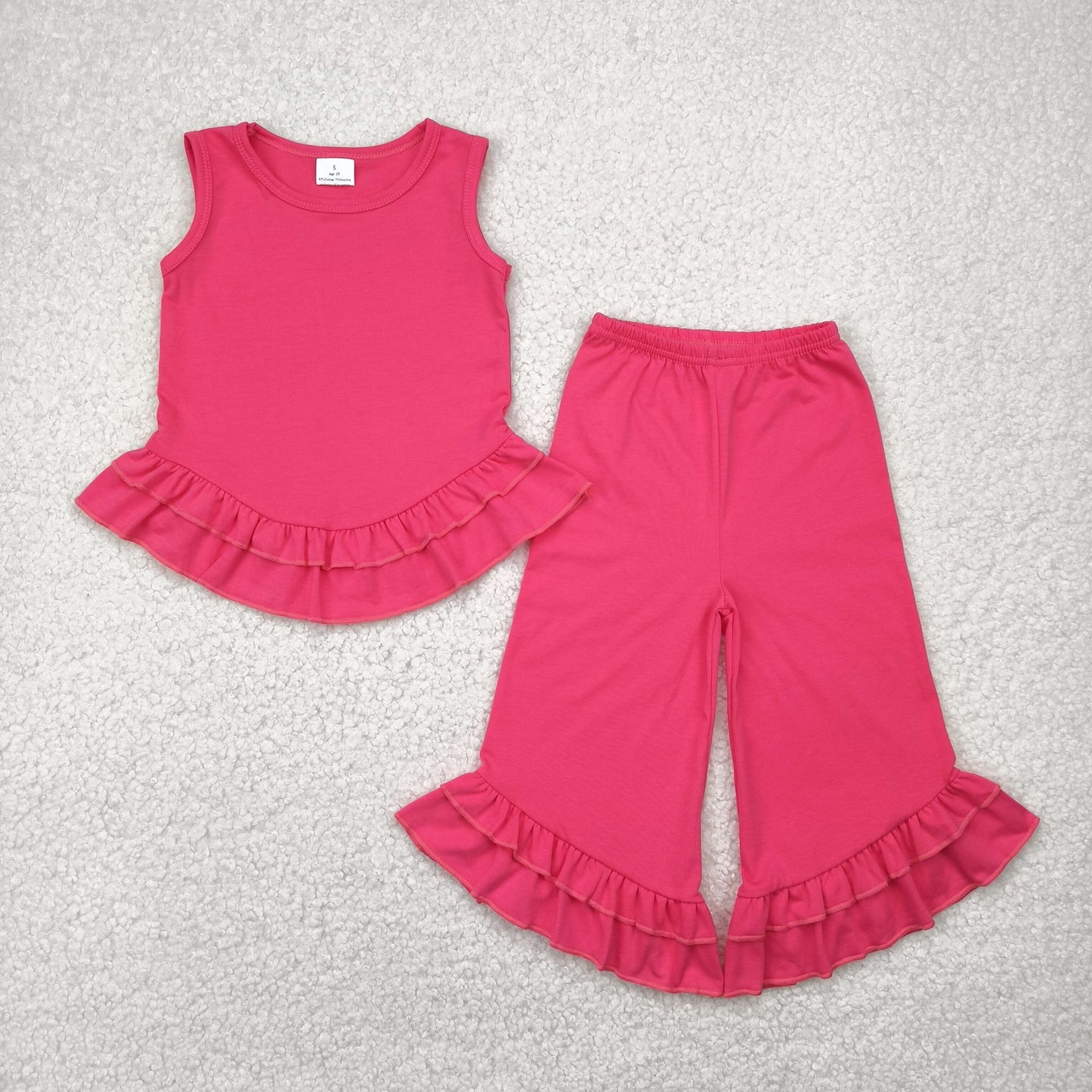 GSPO2009 Baby Girls Pink Sleeveless Ruffle Top Bell Bottom Pant Set 4.30