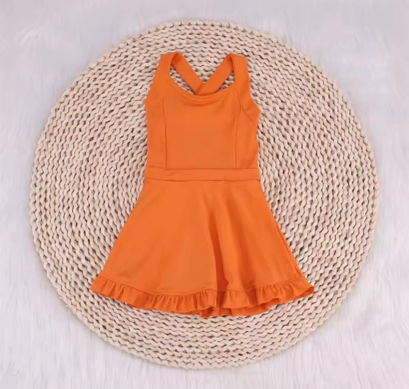 S0442 Solid Orange Sportswear Skirt Swimsuit