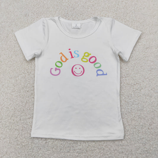 GT0958 Baby Girls Short Sleeves GOD IS GOOD Shirts Top